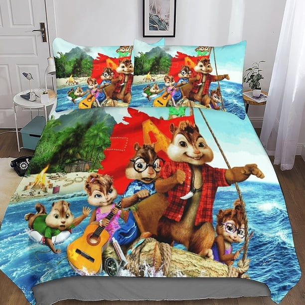 Juego de funda nórdica Alvin con estampado 3D, funda de edredón de microfibra suave con personajes de dibujos animados, 3 piezas con cierre de cremallera, juego de ropa de cama y funda de al