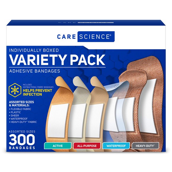 Paquete variado de vendajes Care Science de 300 unidades, varios tamaños