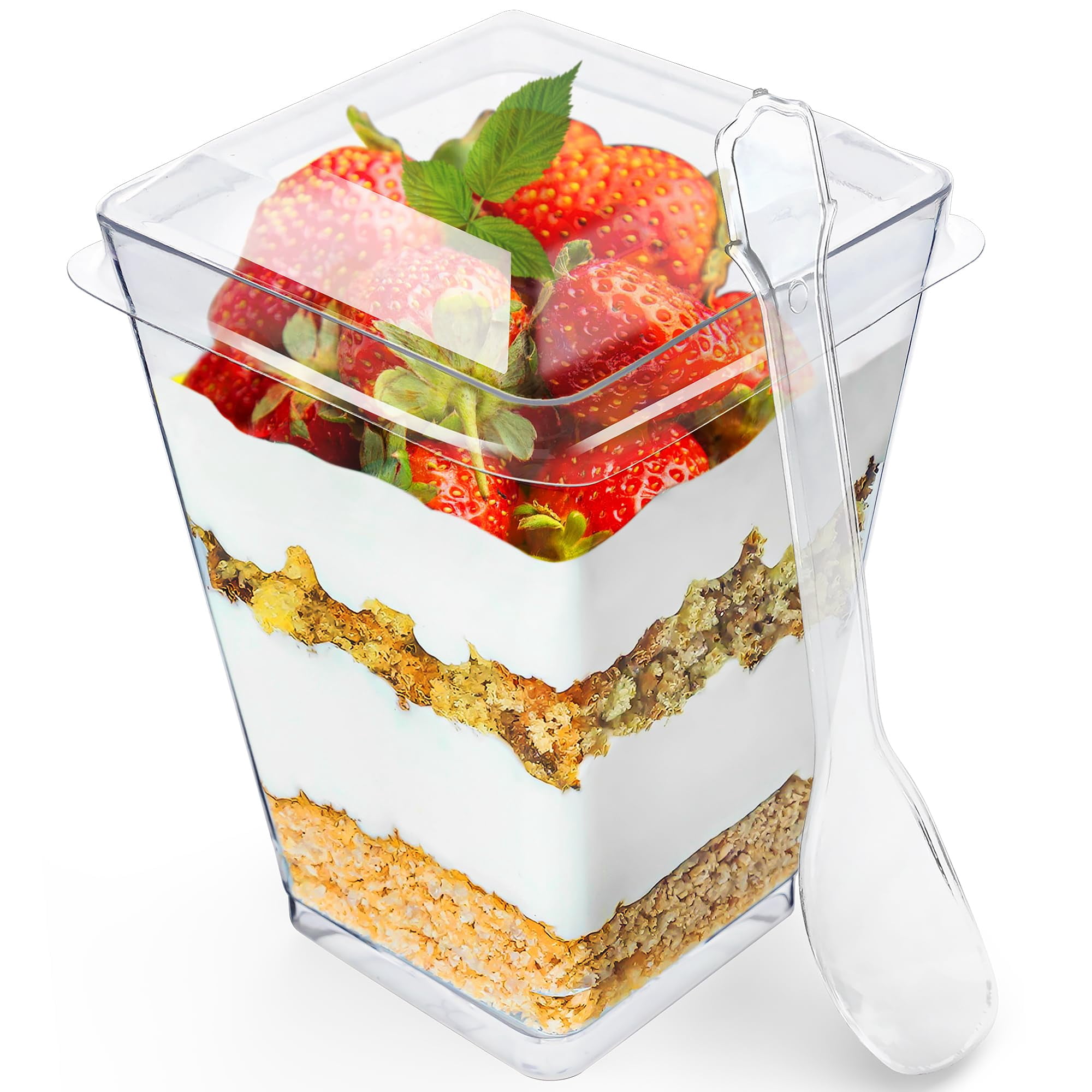 Vasos De Postre Sammray, 100 Unidades, 150 Ml, Con Tapas Y Cucharas De Plástico