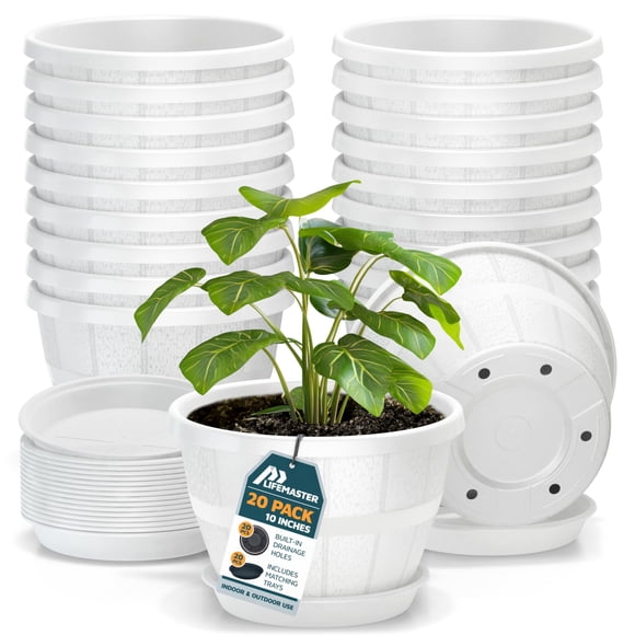 Macetas Lifemaster en forma de barril de whisky, 25 cm, plástico duradero, 20 unidades