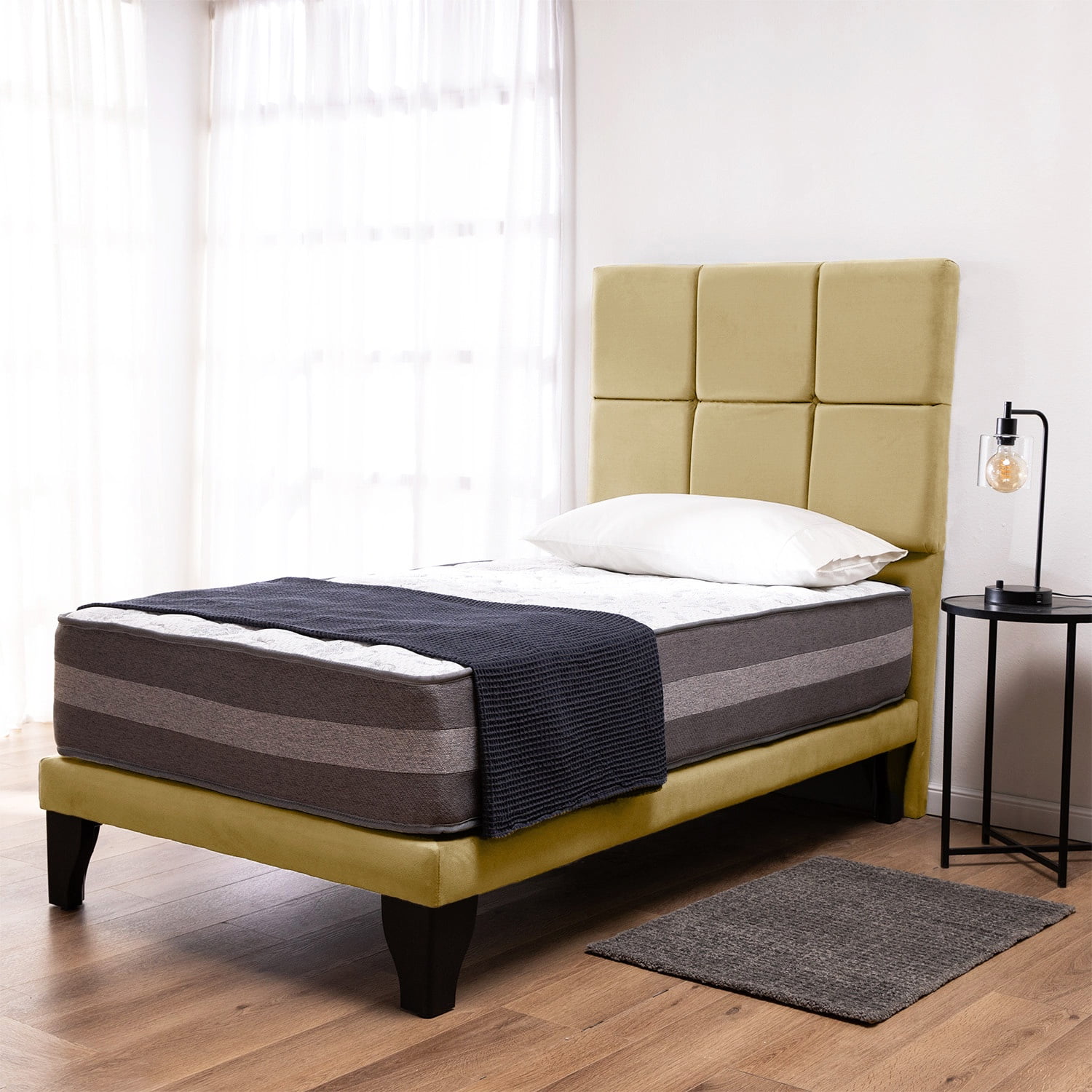 Colbox - Cama Europea Valencia P + Respaldo Atenas 1 Pl Felpa Beige