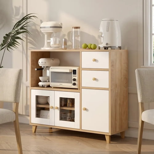 Aparador Buffet De Cocina Comedor Puerta De Vidrio 90cm Marrón