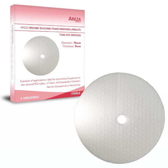 Aderezo de espuma de silicona Areza Medical, redondo, 7,6 cm, 5 unidades/caja
