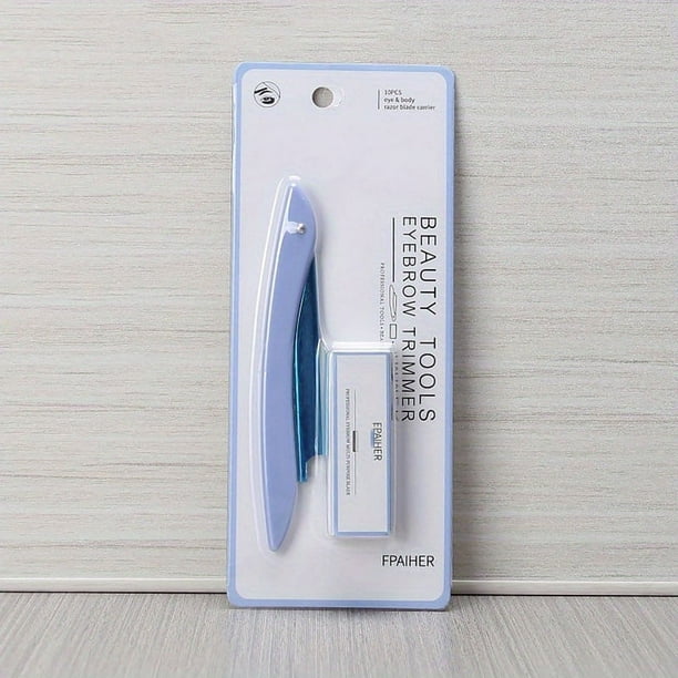 Folding Eyebrow Trimmer Holder & 10pcs Replacement Spare Blades For Salon Home Christmas Valentine's Day Giving Eyebrow Hair Razor Blades For Thin & Thick Eyebrow Hair Cutting And Styling Hair Styling