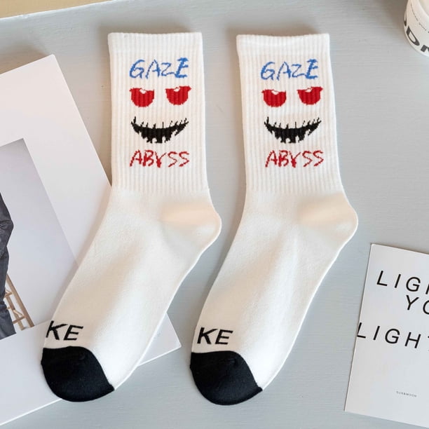 Letter Print Socks, Halloween Novelty & Funny Mid Tube Socks, Women's Stockings & Hosiery
