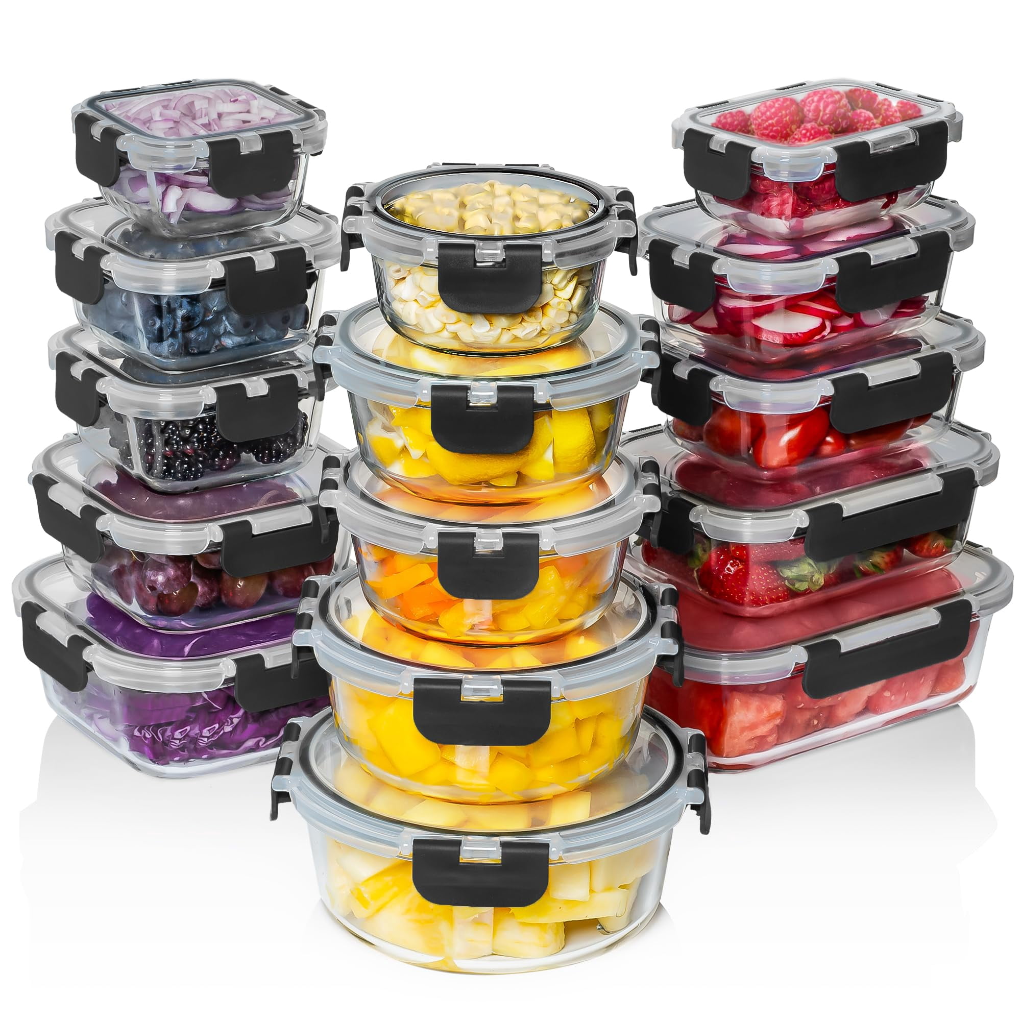 Recipientes De Vidrio Para Almacenamiento De Alimentos Razab De 30 Piezas Con Tapas De 1040 Ml A 240 Ml