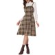 thumbnail image 2 of INSPIRE CHIC Vestido de Tirantes para Mujer Retro Cuadros Cuello Cuadrado Línea A Midi Vestido XS Marrón, 2 of 7