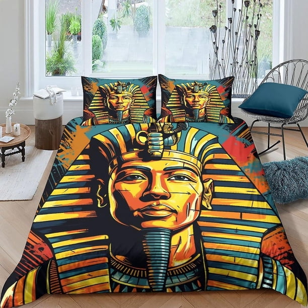 Funda nórdica Faraón para niños, juego de ropa de cama de 3 piezas, funda nórdica de arte griego de microfibra con estampado 3D tridimensional, funda de edredón con fundas de almohada, Wit
