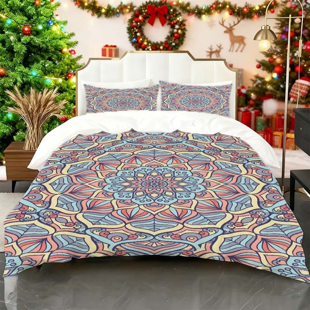 Macaron Mandala Printed Duvet Cover Set Bedding Includes 1 Duvet Cover and 2 Pillowcases Soft and Comfortable Suitable for All Seasons Ideal for Home Bedroom an
