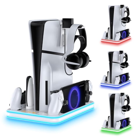 Genérico - Soporte Y Estación De Refrigeración Ps5 Slim, Con Controlador Led Rgb, Accesorios De Refrigeración Ps5/Ps5 Slim-Blanco
