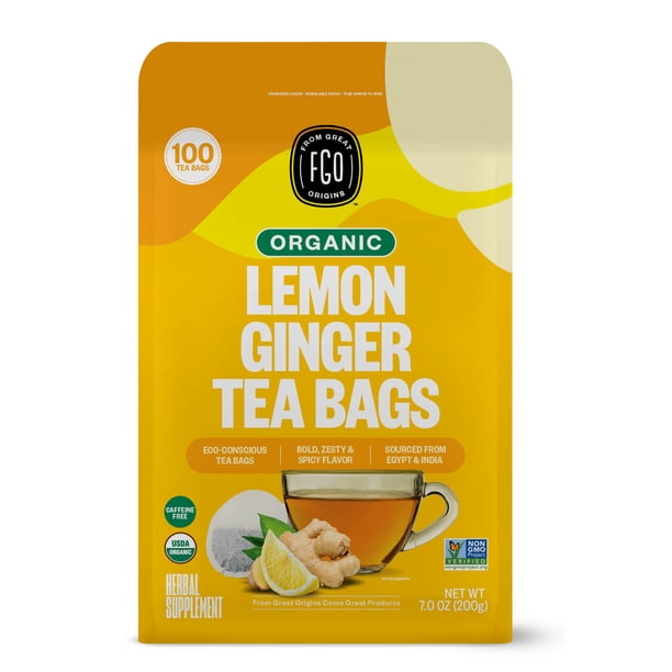 Té Orgánico De Limón Y Jengibre 100 Bolsitas De Té Ecológicas Bolsa Resellable Sin Cafeína Empaque Puede Variar (paquete De 1)