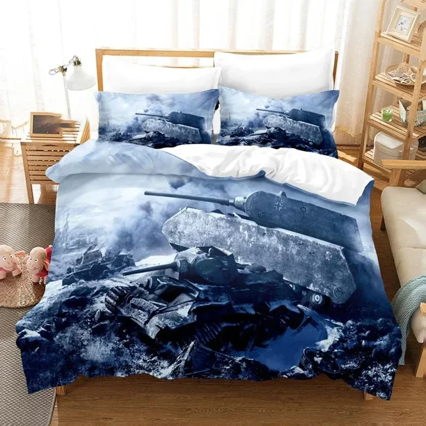 v367 Bed Sheets Printed World of Tanks Bedding Set Pillowcase Game Duvet Cover Double Twin Full Queen King Adult Kids Bedclothes Quilt Cover 3-Piece Bedding Set (1 Duvet Cover + 2 Pillow Shams) Bed Sh
