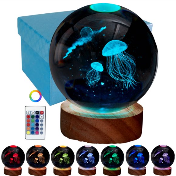 Lámpara de bola de cristal Conalisk 8 cm, 16 colores, LED con control remoto