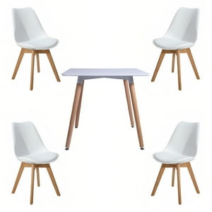 Klik Muebles - Comedor Mesa Cuadrada Blanca + 4 Sillas Tulip Acolchadas Blancas