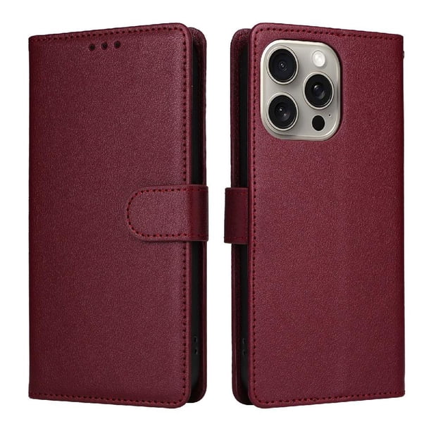 Funda Cartera para iPhone 15 Pro Max con Tarjetero, Soporte y Cordón - Protección Rojo