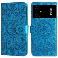 Funda Tipo Cartera Foxdock Para Xiaomi Poco M4 5G , Diseño Girasol En Relieve, Cuero Pu, Cierre Magnético, Soporte Y Tarjetero