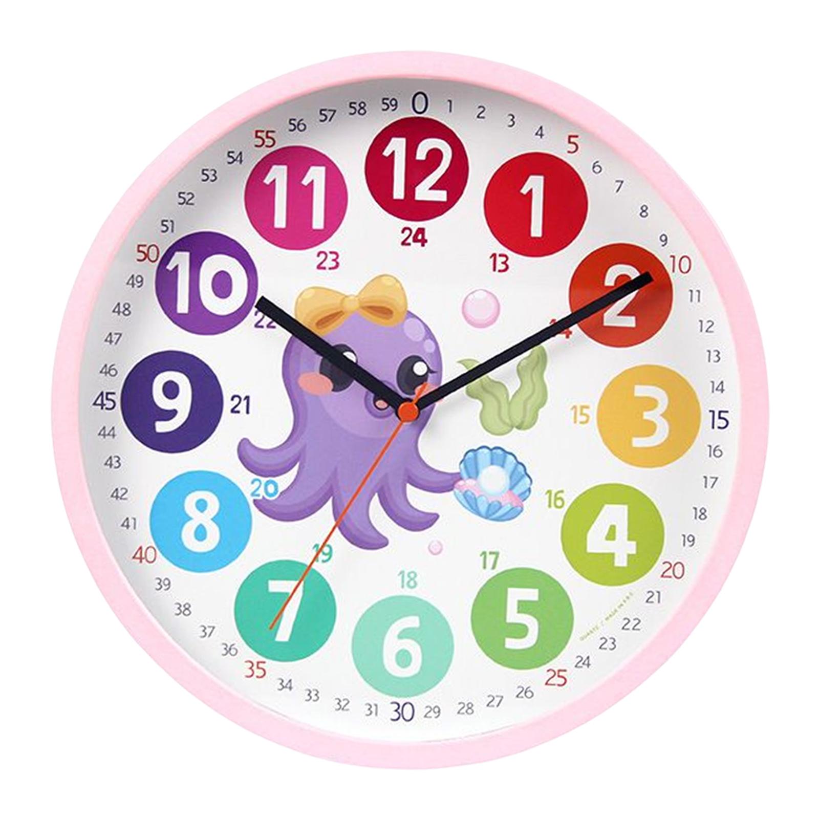 Magideal - Reloj Didáctico Moderno, Silencioso, Fácil De Leer, Reloj De Educación Temprana, Reloj De Pared Para Niños Para Padres Y Maestros, Escuela, Útiles Esc Pulpo