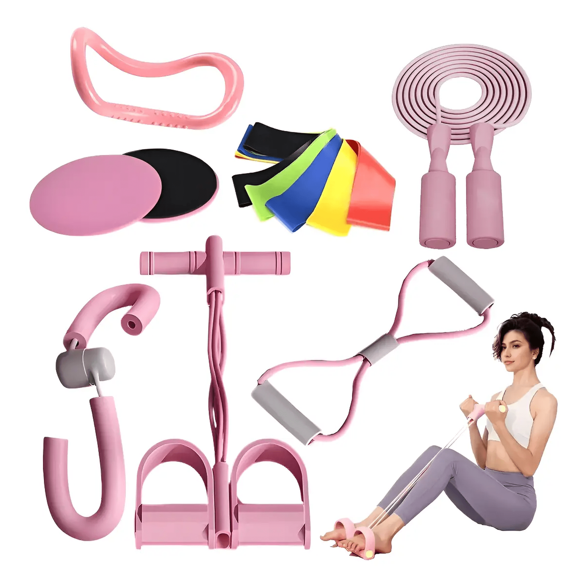 pilates Y Yoga Bandas Elásticas Belug De Resistencia Kit 11 Pzas Rosa Claro