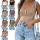 thumbnail image 2 of Blusa informal corta con cuello cuadrado y mangas abullonadas para mujer, de punto, con botones delanteros, para verano, 2 of 6
