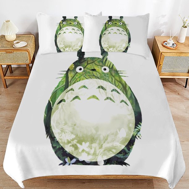 x23 My Neighbor Totoro Bed Duvet Cover Microfiber Bedding Sets 3D Printed Lightweight 3 Piece Comforter Sets, 1 Duvet Cover And 2 Pillow Shams for Kids Boys Girls 79"x90" jn23