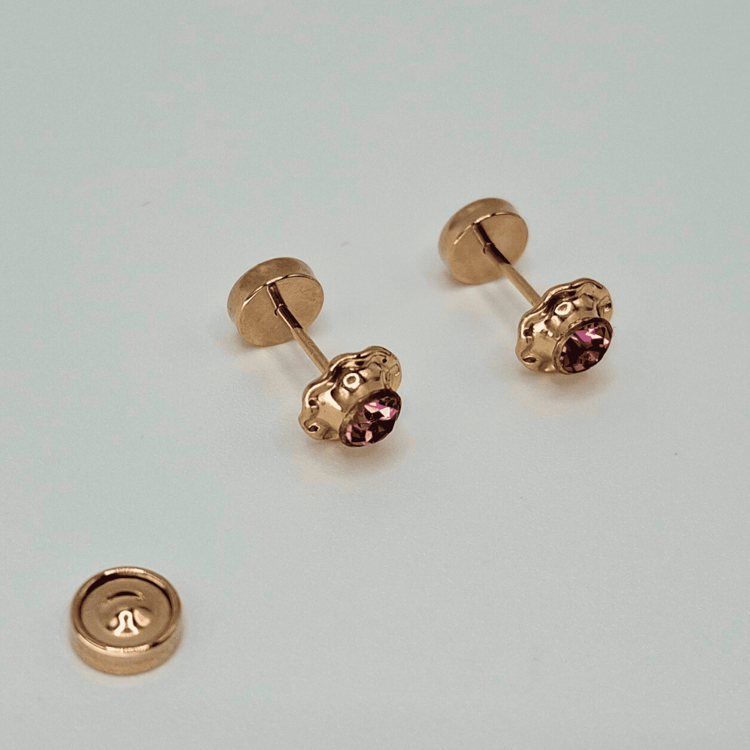 Rba Y Co - Aros Abridores Para Bebé Y Niña De Laminados En Oro De 20k Modelo Piedra De Circón Rosa