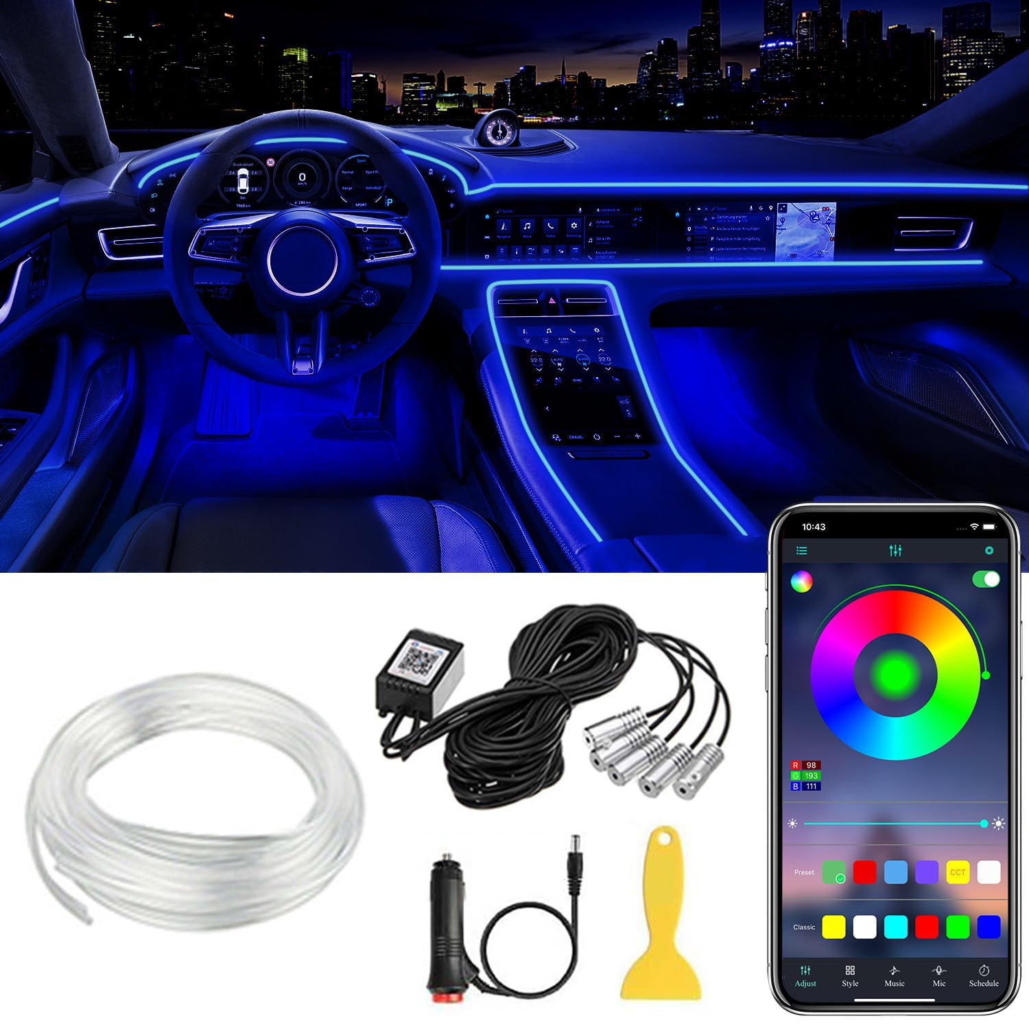 Tira De Luces Led Para Interior De Coche Qvevdacar Rgb, 16 Millones De Colores