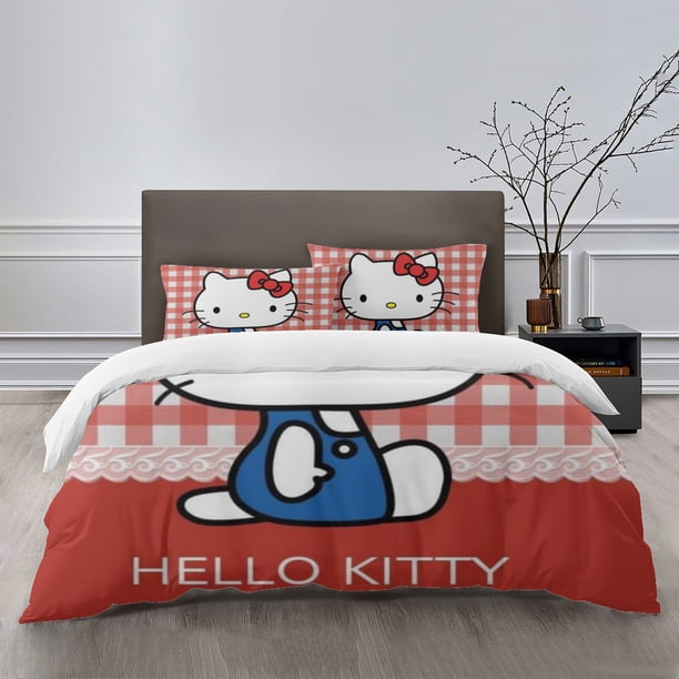 Hello Kitty Bedding Sets Bed Cartoon Duvet Cover Lightweight 3 Piece Bet Sets for Kids Boys Girls