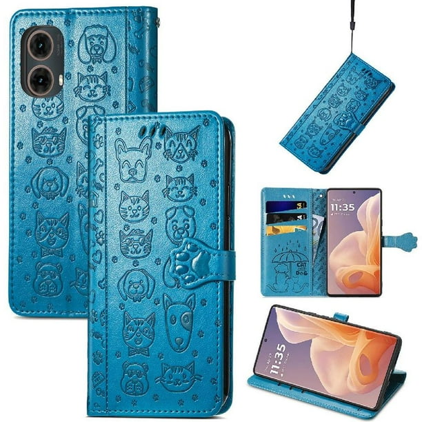 Funda Cartera FOXDOCK para Motorola Moto G45 , Flip PU con Relieve de Gatos y Perros, Tarjetero y Soporte
