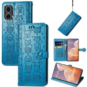 Funda Cartera Foxdock Para Motorola Moto G45 , Flip Pu Con Relieve De Gatos Y Perros, Tarjetero Y Soporte