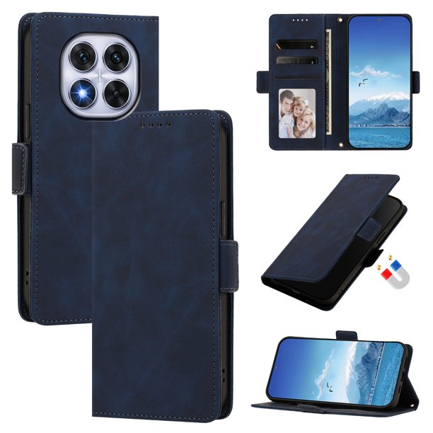 Funda Billetera Delgada para Xiaomi Redmi Note 14 Pro 5G con Ranuras y Soporte Azul oscuro