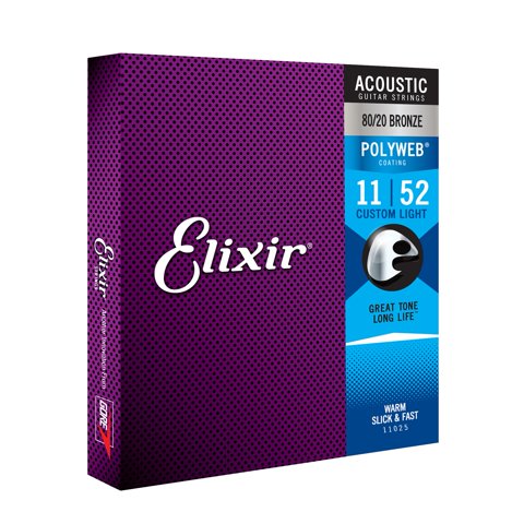 Cuerdas Para Guitarra Acústica Elixir 80/20 Bronze Con Revestimiento Polyweb