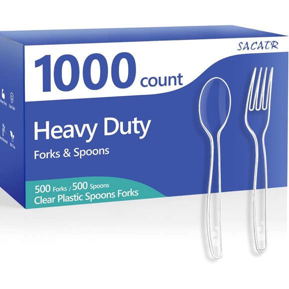 SACATR 1000 Count Clear Plastic Silverware Heavy Duty Forks