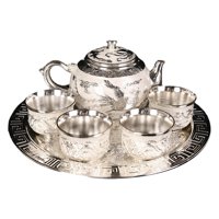 Bothyi - Juego De Teteras De Estilo Chino, Tazas De Té De Aleación De Zinc, Juego De Té Para Beber Café, Té, Plata Y Blanco