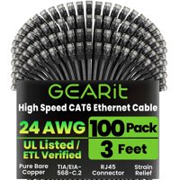 Cable Ethernet Gearit Cat 6, 3 Pies, 100 Unidades, 10 Gbps, Rj45, Negro