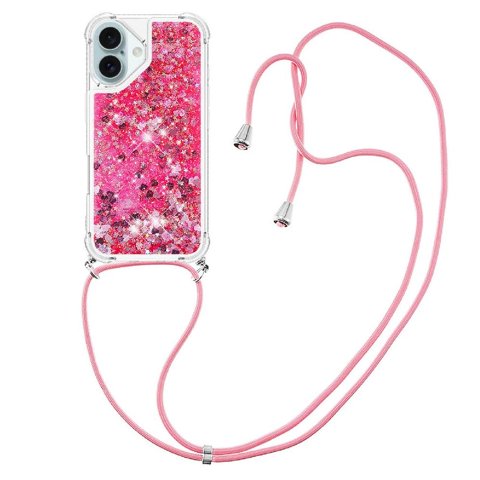 Funda Foxdock Para Iphone 16 Con Cuerda Ajustable, Brillo Líquido, Protección Antigolpes Y Lente – Ideal Para Regalo