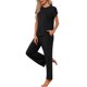 thumbnail image 4 of Conjunto de pijama para mujer de 2 piezas con bolsillos, mangas cortas, conjunto de ropa de descanso, parte superior y pantalones largos, talla M, negro, 4 of 6
