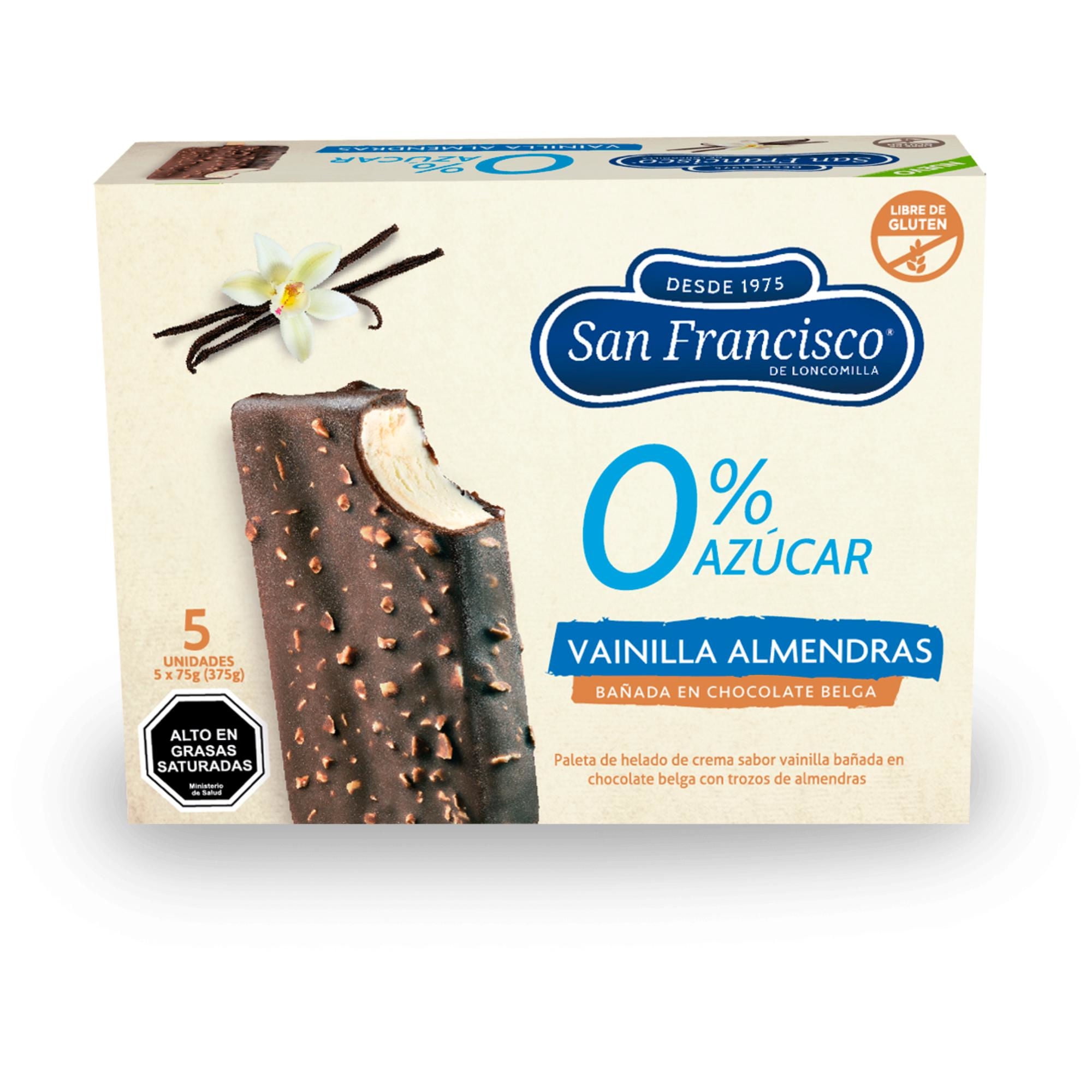 Helado Paleta 0 % Azúcar Sabor Vainilla Almendra Caja 375 g San Francisco