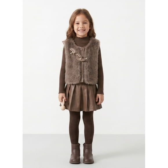 Chaleco Peludo Ni a Conjunto Falda Invierno Elegante