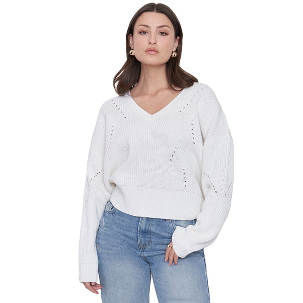 Sweater Mujer Blanco Cuello V Corona