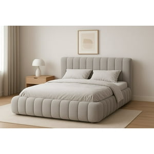 Ethan Desing - Cama Nube 2 Plazas Gris Claro Perla+ Colchón 2P Mery Desing 30Cm + 2 Almohadas Masel