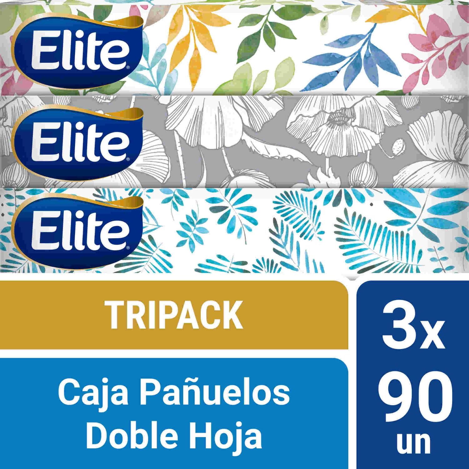 Elite - Pañuelos Doble Hoja Faciales 3 Cajas
