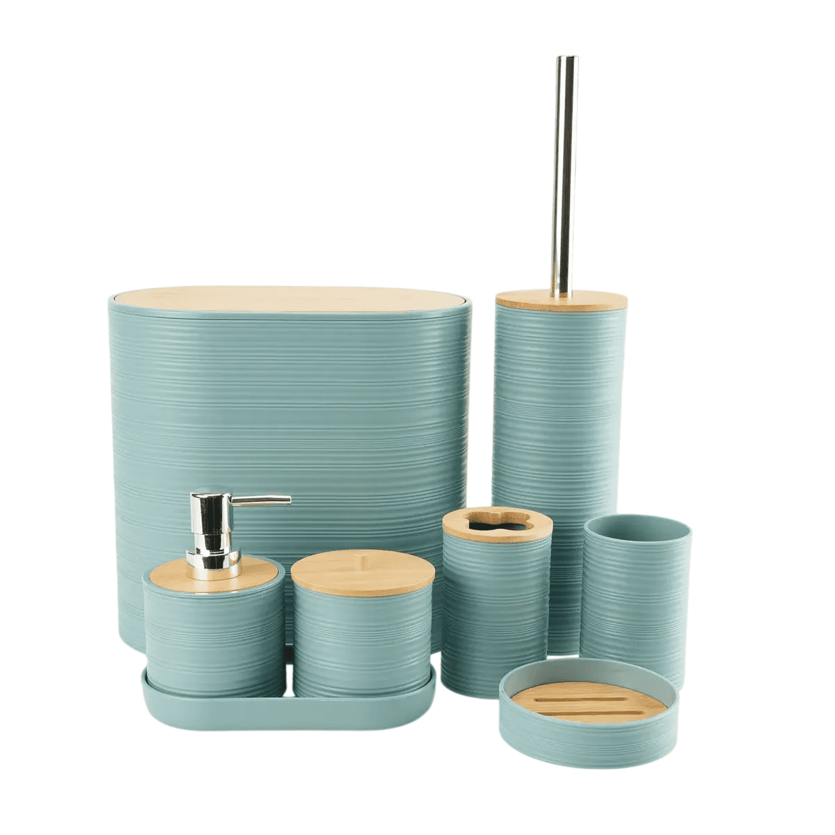 set Juego De Baño Belug 8 Piezas Bambú Lavado Y Almacenamiento Azul