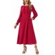 thumbnail image 4 of INSPIRE CHIC Vestido de Mujer Cuello Redondo Mangas Largas Fruncido Línea A Midi con Bolsillos Rojo S, 4 of 6