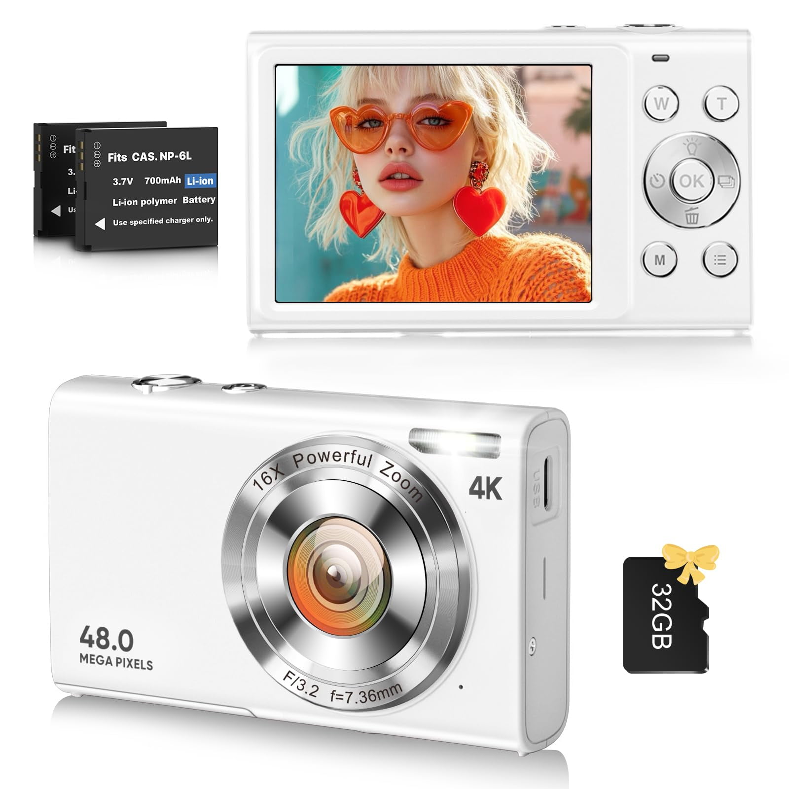 Cámara Digital Fjfjopk 4k 48 Mp Con Tarjeta Sd De 32 Gb Y 2 Baterías