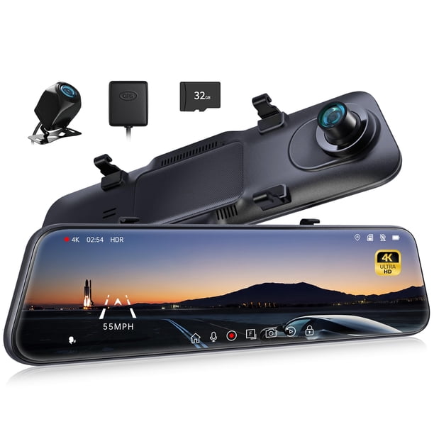 Cámara de salpicadero con espejo Pelsee P12 Pro 4K de 12 pulgadas, vista trasera con ADAS y BSD