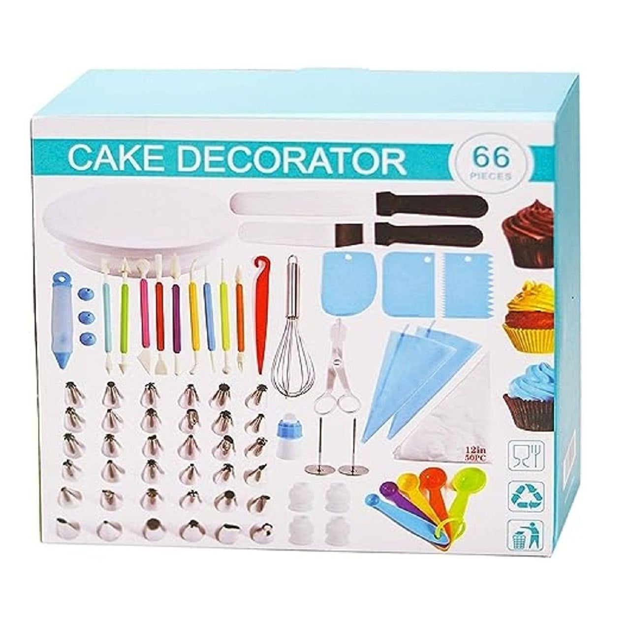 Tecnofonia - Set 66pcs Repostería Base Giratoria Kit Pastelería Cake Azul