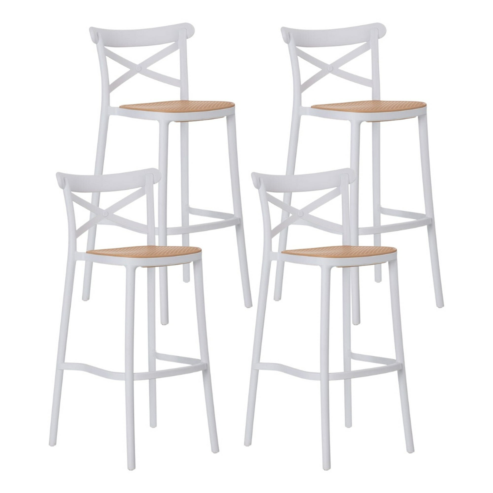 Habita2 Chile - Pack 4 Taburetes Sena 65cm Respaldo Alto Polipropileno Apilable Con Apoyapies - Blanco