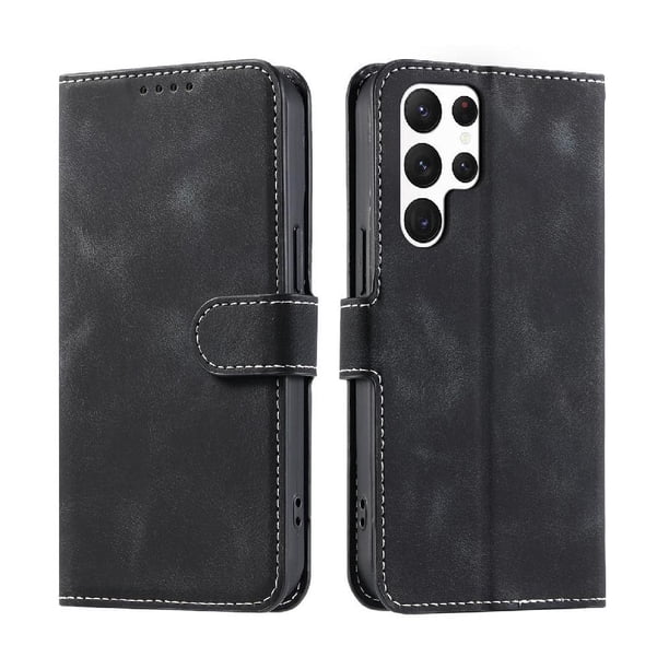 Funda Cartera para Samsung Galaxy S22 Ultra Tapa con Ranuras, Soporte y Correa Negro