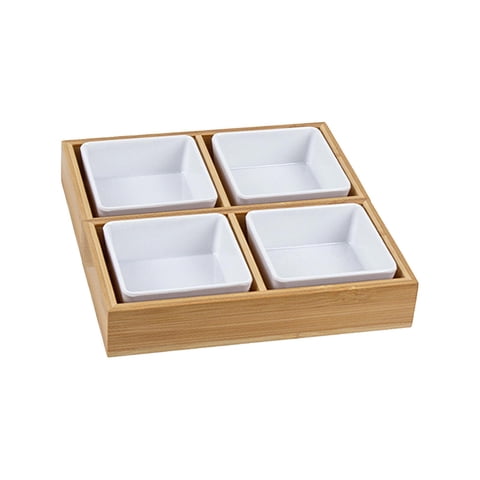 Magideal - Plato Dividido Para Servir, Plato De Frutas Secas Con Soporte De Bambú, Cuenco De Frutas Secas, Uso Múltiple Para Frutas Secas, Fiestas En Casa, Bodas 4 Rejillas