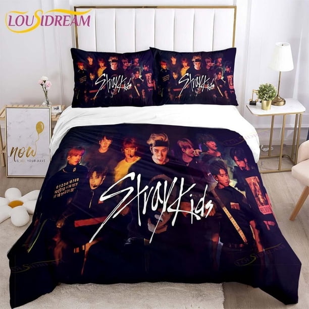 Stray Kids Kpop Quilt Duvet Cover Set Soft Queen Bedclothes Super 3-Piece Bedding Set